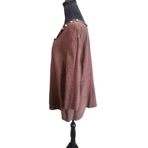 Brown Napa Valley Woman 22W Tunic Top With Crochet Trim & Sequin Linen Casual - Picture 4 of 9